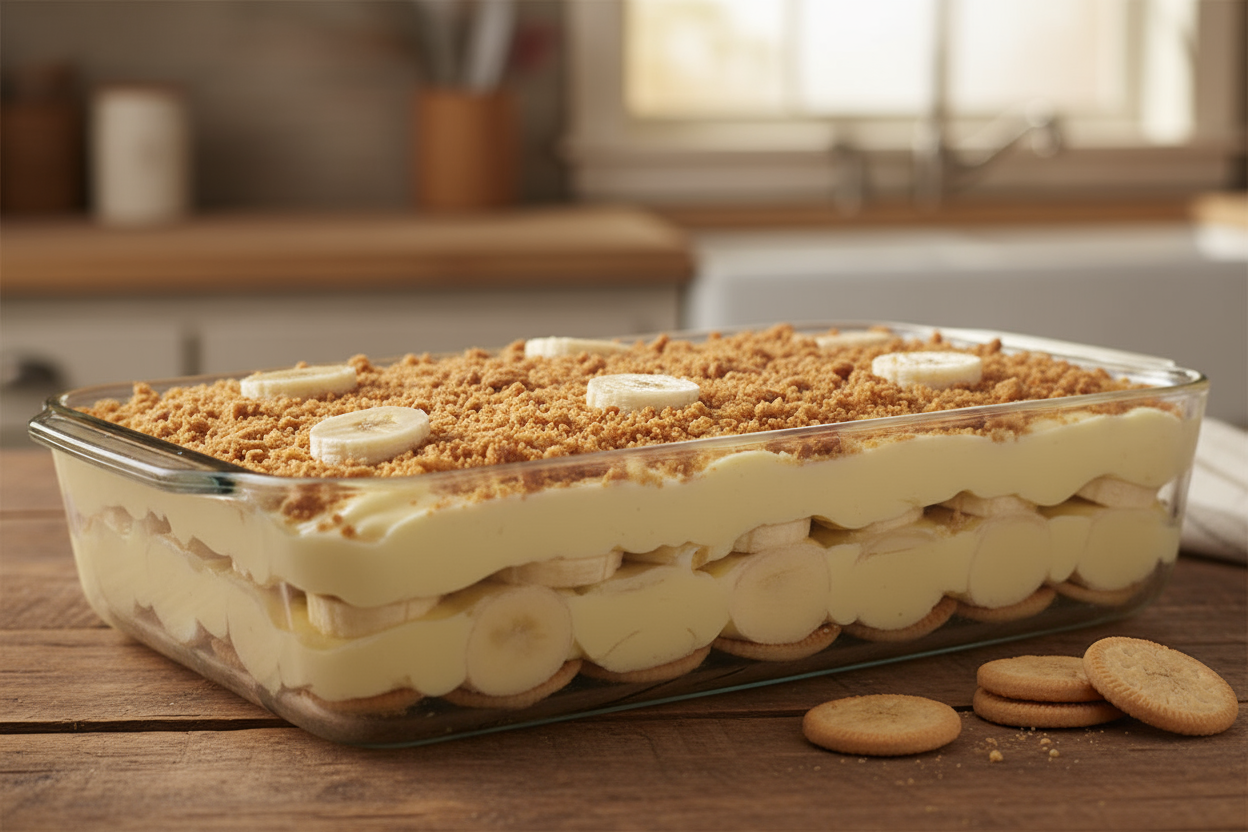 Add nilla cookie crumble on top