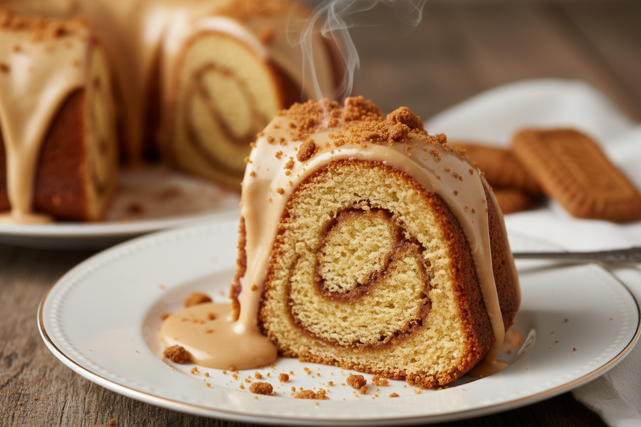 Biscoff Cookie Cream Bundt Cake slice