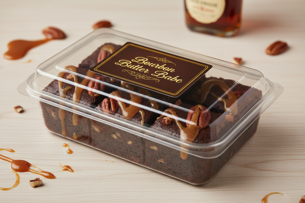 Bourbon Butter Babe

Boozy, fudgy brownie with pecans and a buttery caramel drizzle 4 slices in plastic package container