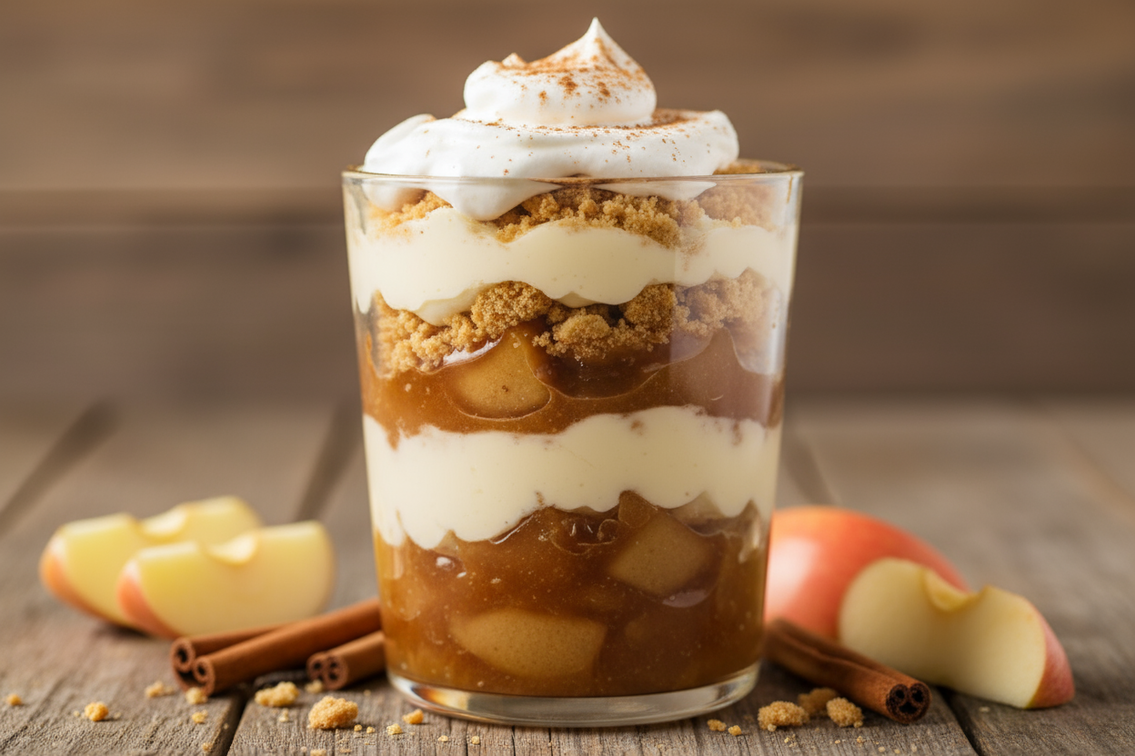 Caramel Apple Pie Pudding

All the Fall Feels in One Sweet Spoonful 🍂
Layers of tender caramel-baked apples, rich pudding, and buttery crumble wafer cookies &amp; Chessmen cookies come together in this cozy dessert twist on a fall classic. Creamy, comforting, and full of homemade warmth — it’s like apple pie and pudding fell in love. make the apple filling more like pie filling