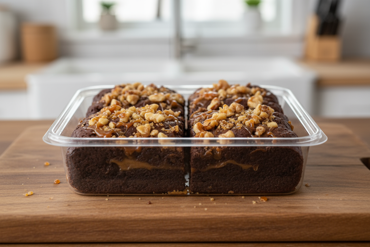 Caramel Karmic Crunch Brownie 4CT in a clear package container