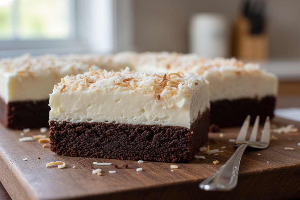 Coconut Kisses

A fudgy brownie layered with creamy coconut goodness.