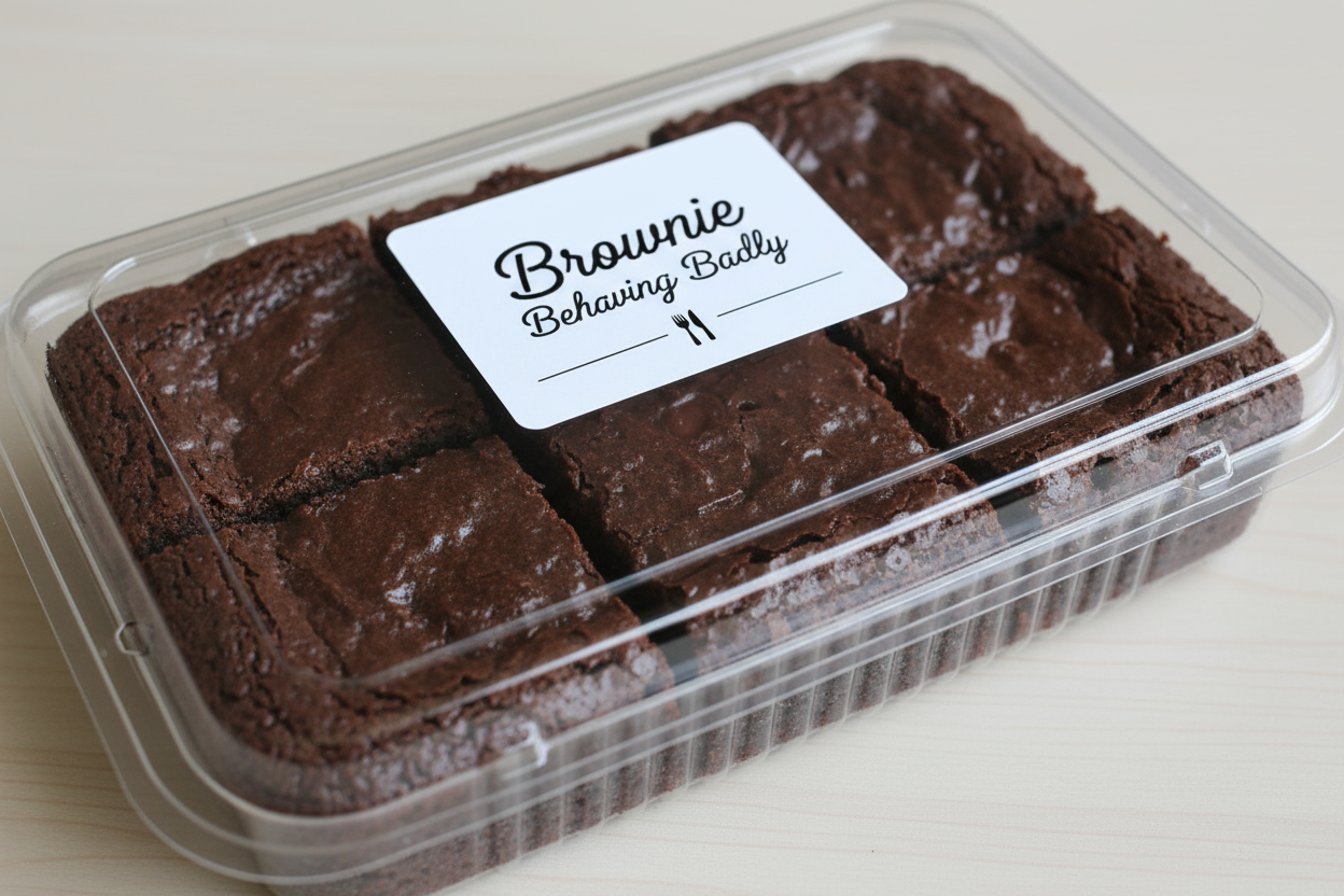 Keep it at 4 slices and add the name Brownie Behaving Badly labeled on the container

A rich, dark chocolate brownie—fudgy and unapologetic.