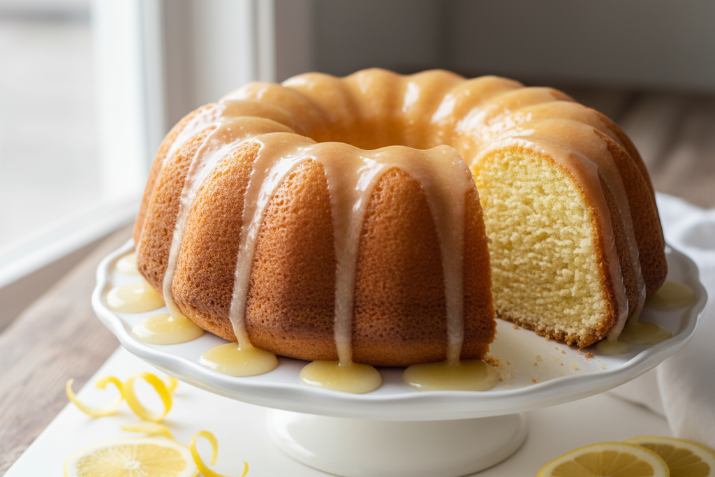 LEMON BUNDT CAKE WITH LEMON GLAZE ON TOP MAKE IT REALISTIC
