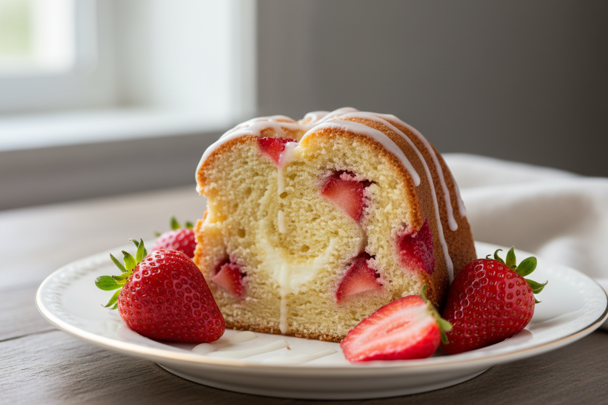 Strawberry cream cheese bundt slice