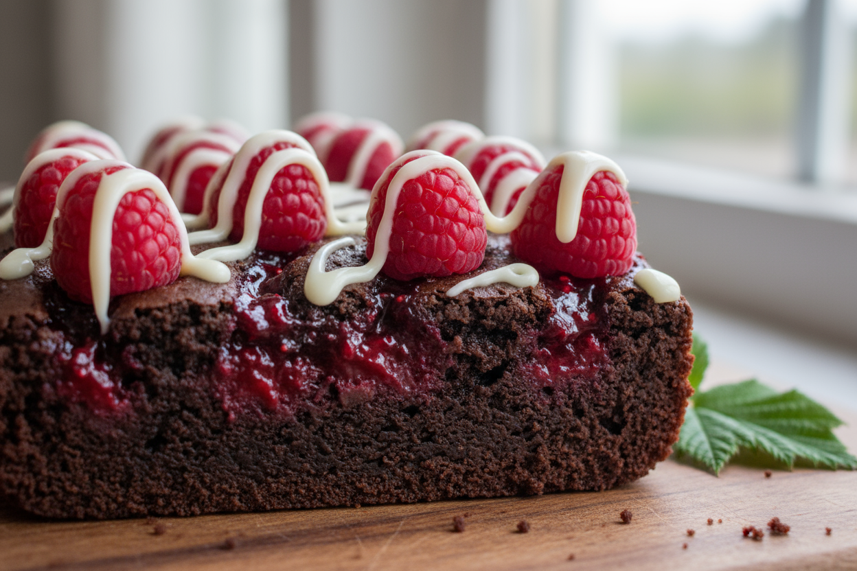 Use rasberries only on top with white frosting drizzle across
